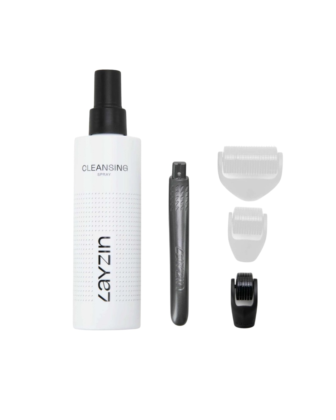 0.35 mm dermaroller set met zeepvrije cleansing spray en drie rollerkoppen voor delicate huid rond de ogen