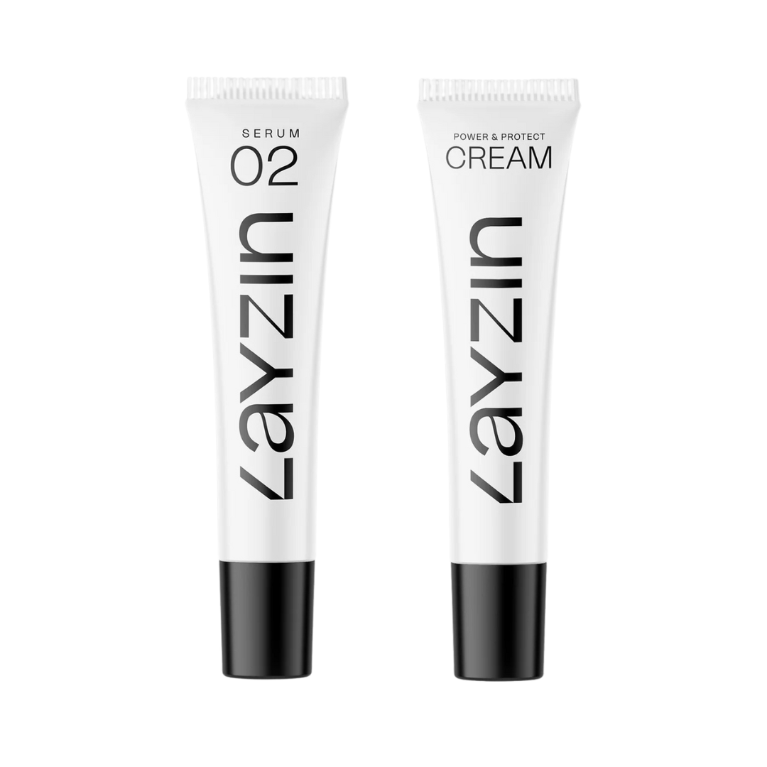 Layzin Age Defy DUO serum 02 en Power & Protect cream anti-aging huidverzorging met retinol en SPF30
