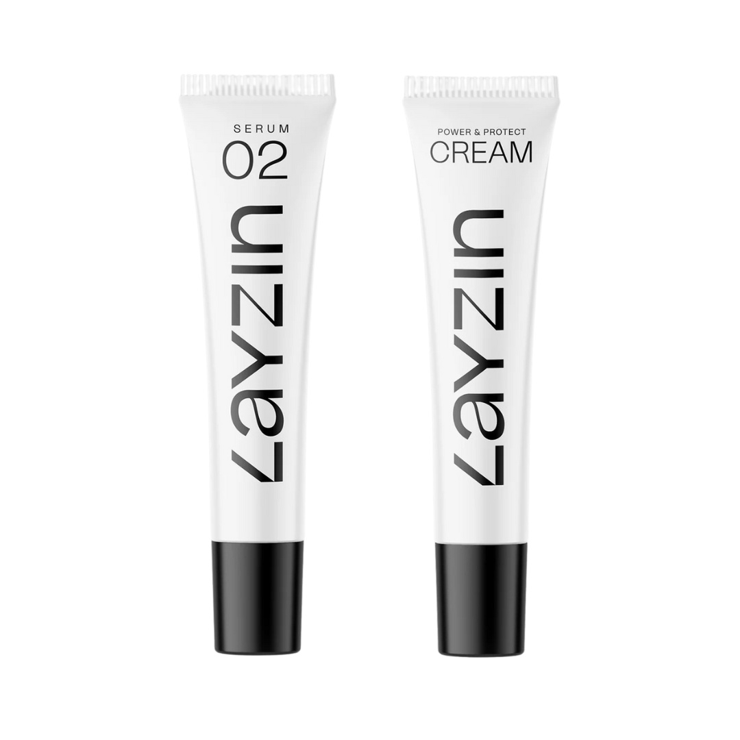 Layzin Age Defy DUO serum 02 en Power & Protect cream anti-aging huidverzorging met retinol en SPF30