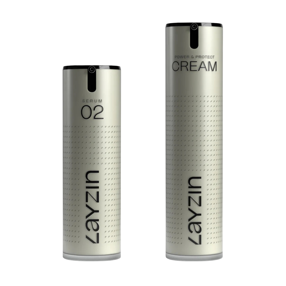 Age Defy anti-aging serum 02 en Power & Protect crème met SPF30 van Layzin voor hydratatie en huidverjonging