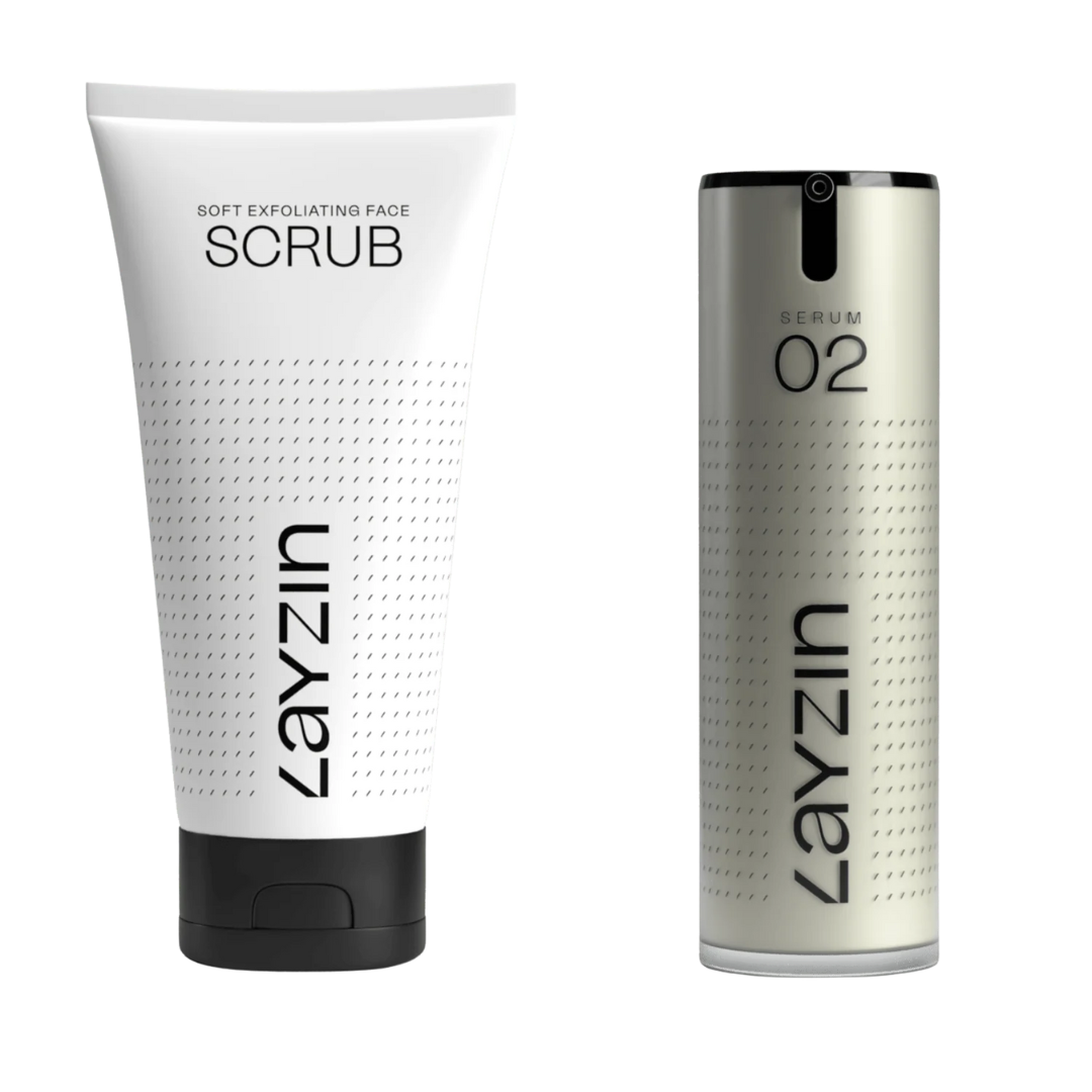 Bright Skin anti-aging bundel met Layzin zachte exfoliërende scrub en Serum 02 retinol voor een jeugdige en stralende huid.