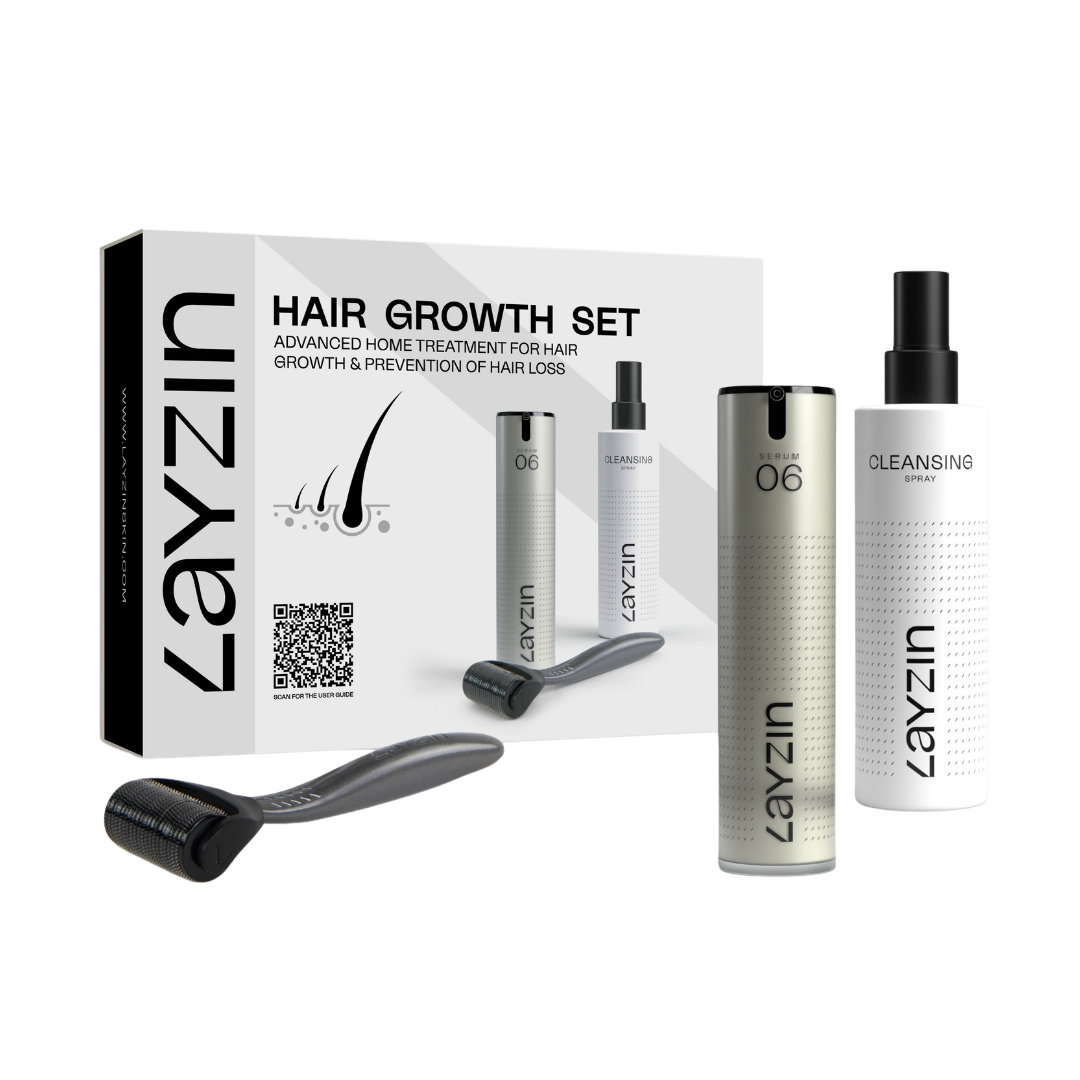Haargroei Set van Layzin met dermaroller, haargroei serum en cleansing spray tegen haaruitval en voor stimulatie van haargroei