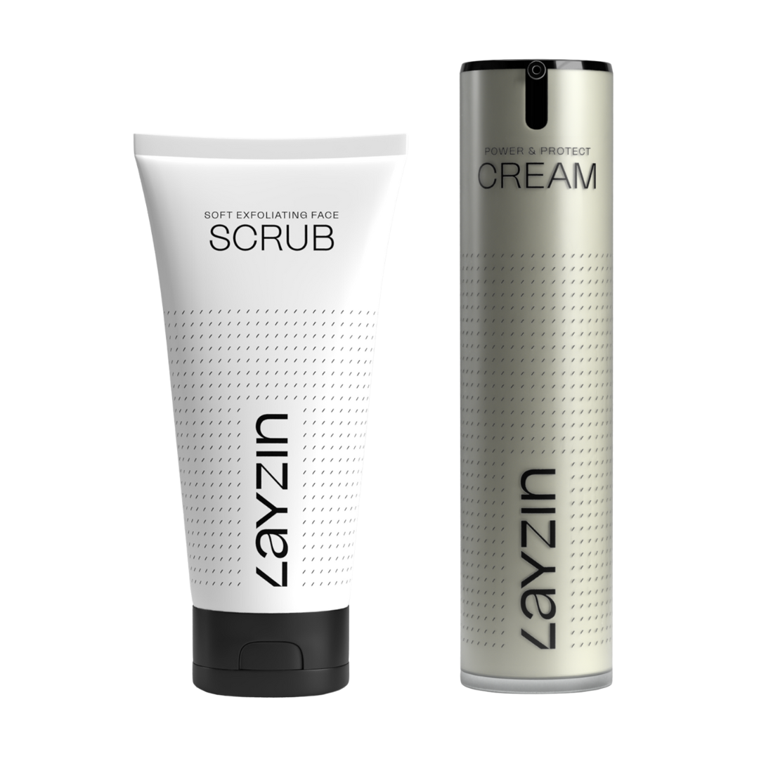LAYZIN Perfect Pair bundel met zachte exfoliërende gezichtsscrub en beschermende moisturizer SPF30 voor een stralende huid
