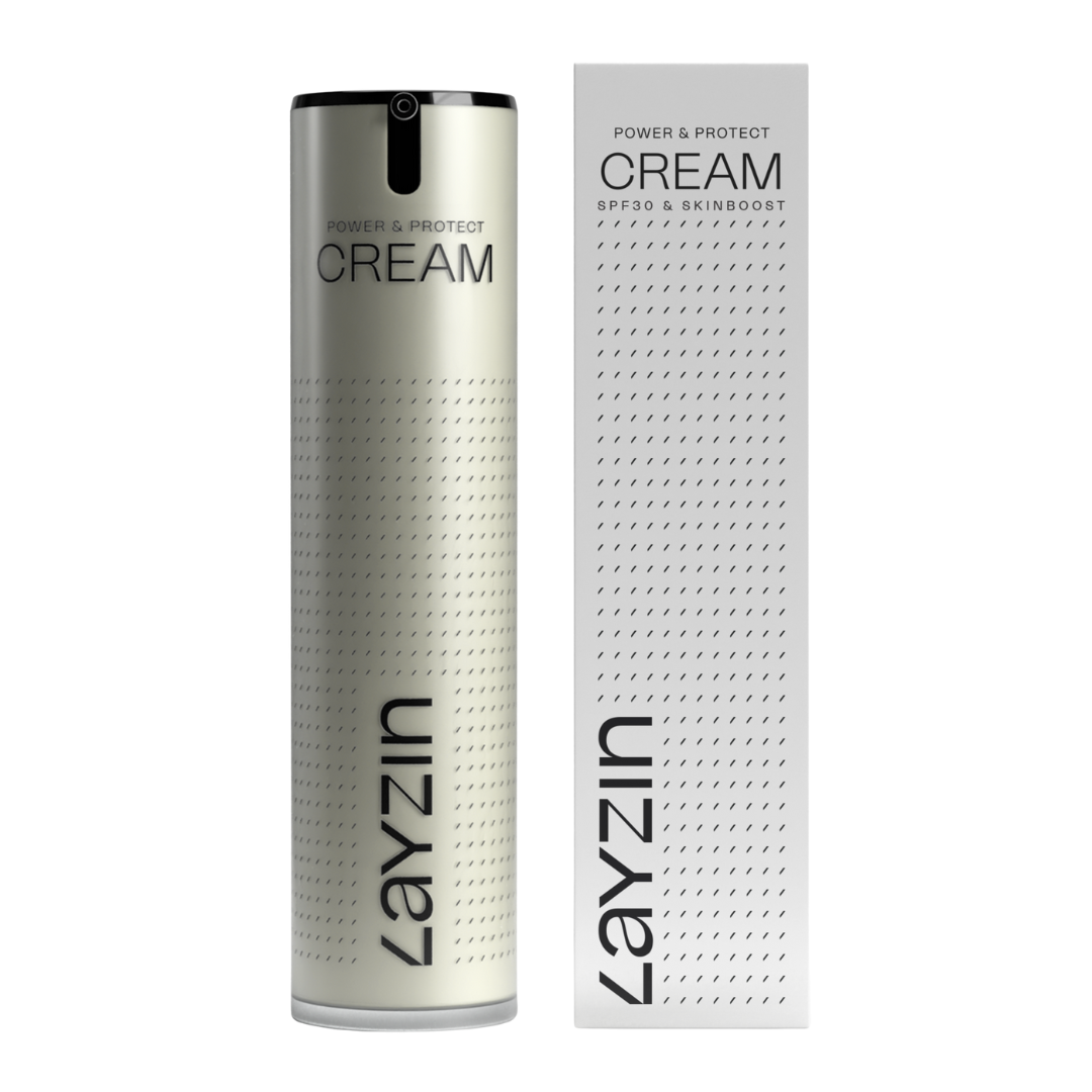 LAYZIN Power en Protect Cream SPF30 voor dagelijkse hydratatie en huidbescherming tegen UV-schade en huidveroudering.