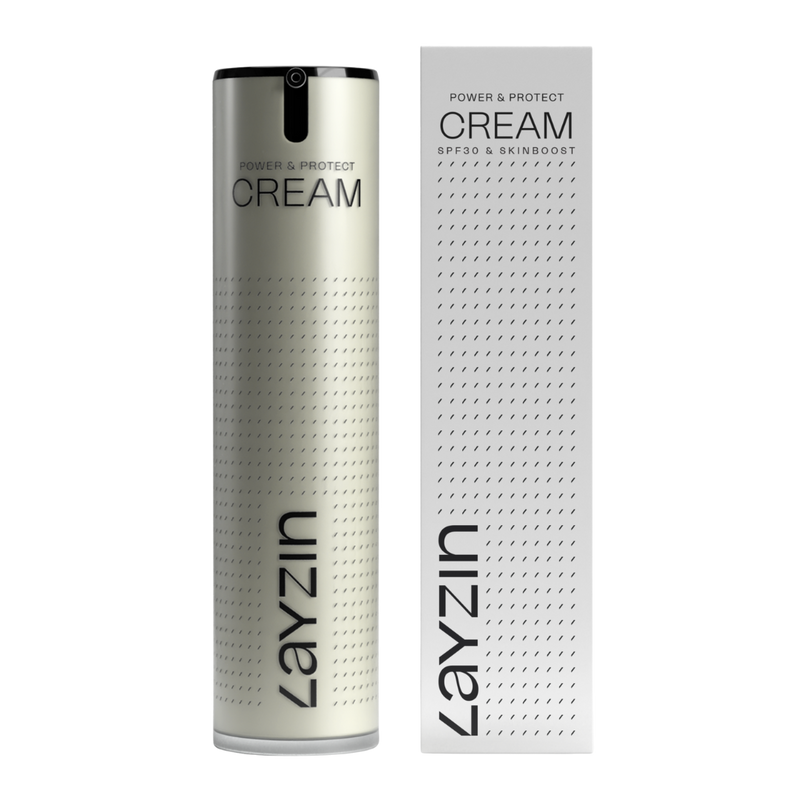 LAYZIN Power en Protect Cream SPF30 voor dagelijkse hydratatie en huidbescherming tegen UV-schade en huidveroudering.