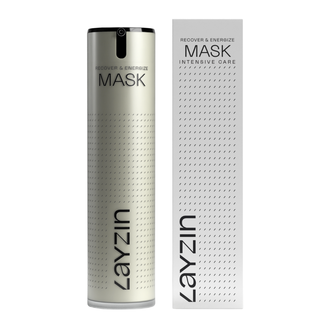 Layzin Recover en Energize Masker voor intensief herstel en kalmering van de gevoelige huid na microneedling, met hydraterende en verzachtende ingrediënten.
