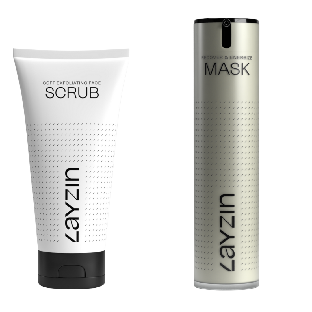 Skin Energize DUO verpakking met zachte exfoliërende gezichtsscrub en herstellend energiek masker voor een frisse huidglow