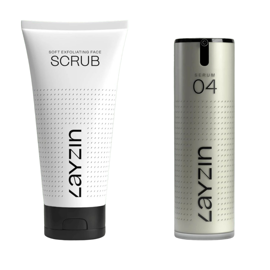 Skin Repair bundel met zachte exfoliërende gezichtscrub en huidherstellend serum 04 van Layzin voor herstel en verzorging van beschadigde huid.