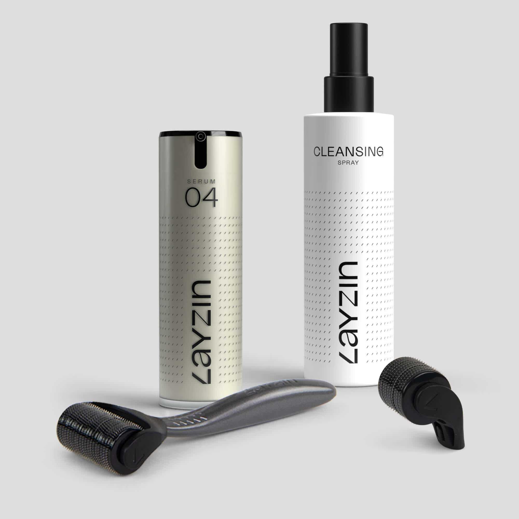 Microneedling set met dermaroller en serum voor littekens en striae behandeling.