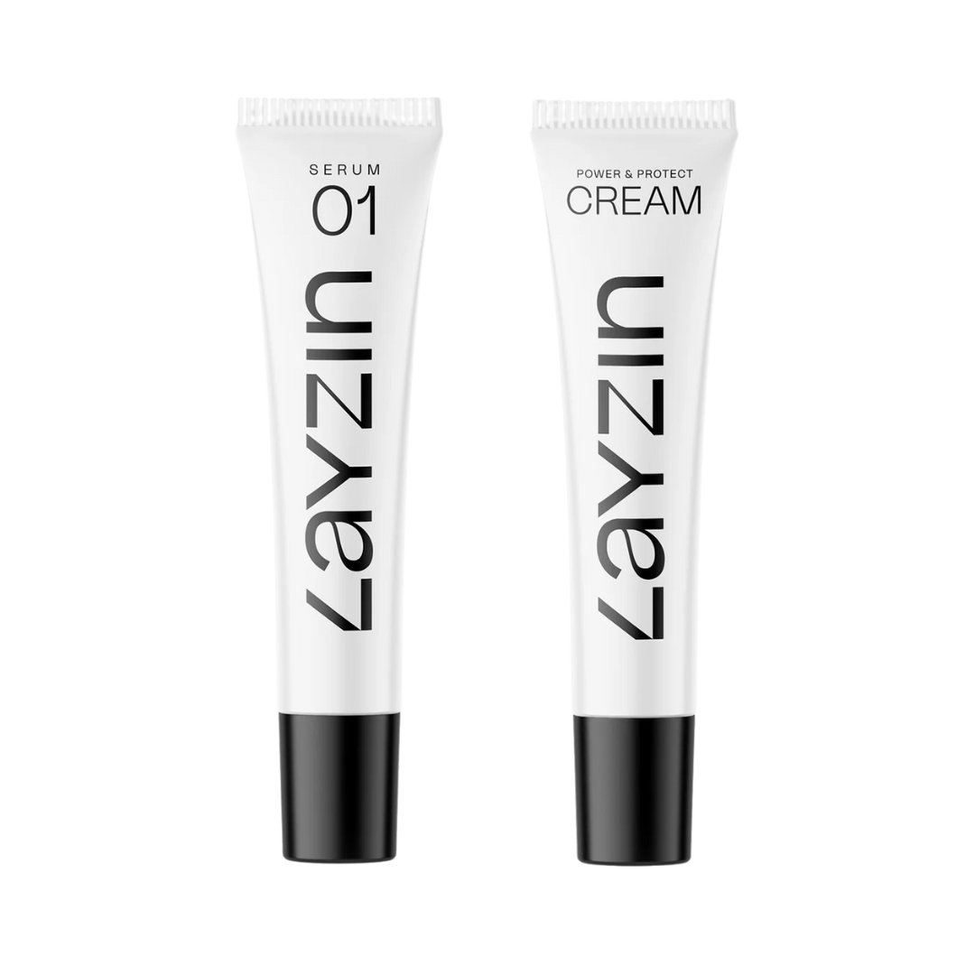 Soothe and Shield voordeelbundel met hydraterend Serum 01 en Power & Protect Cream met SPF30 voor hydratatie, huidversteviging en bescherming tegen UV-straling.