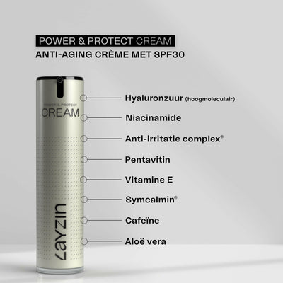 Layzin Power and protect cream spf30 bescherming tegen schadelijke UV straling en huidveroudering 50ml airless dispenser